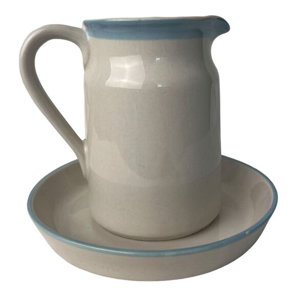 Holly Hobby Pitcher & Plate Vintage Flower Vase Decor "Blue Girl  Stoneware 1978 - Picture 3 of 7